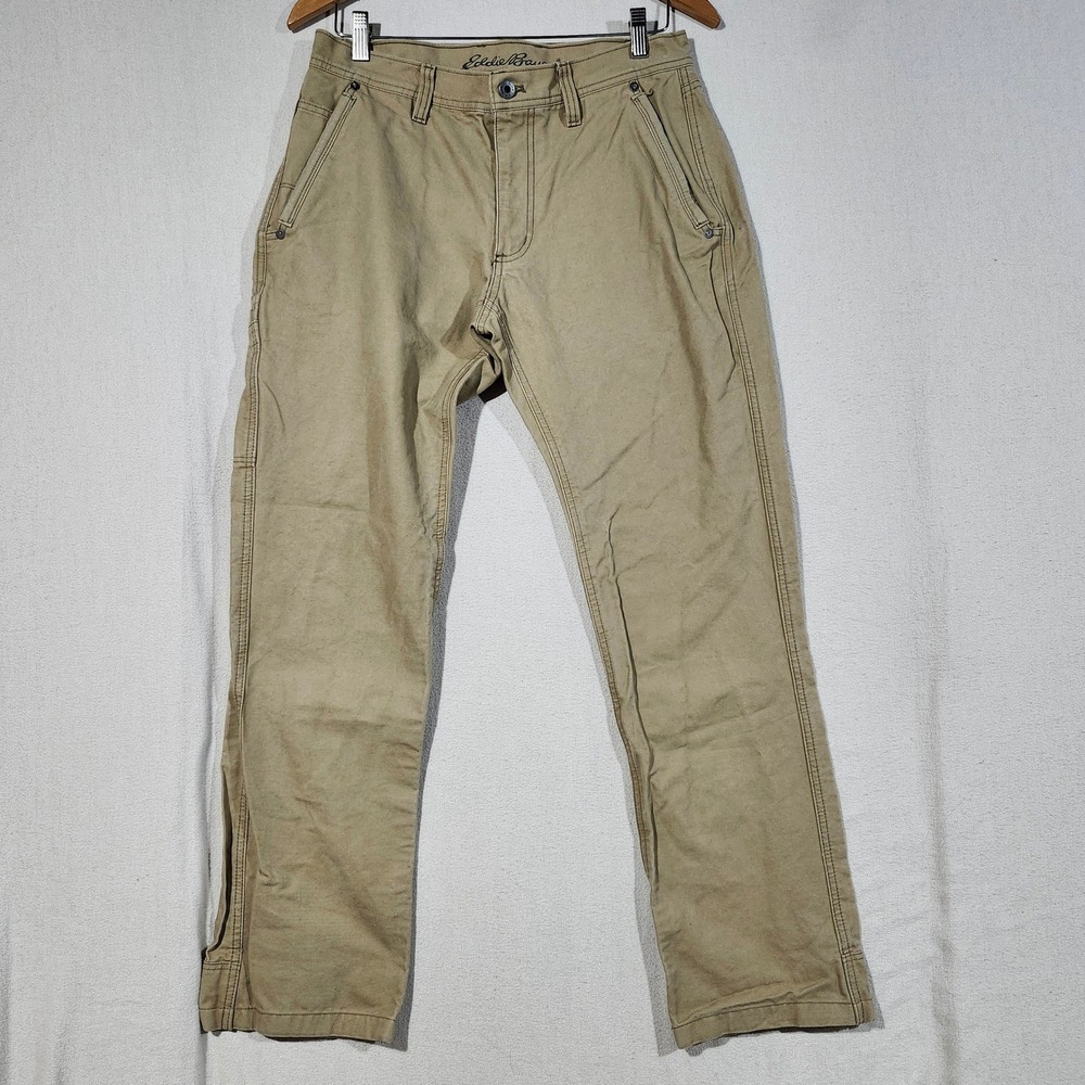 Eddie Bauer‎ Men Khaki Canvas Utility Work Pant 32x32 Tan Straight Leg Cotton - Picture 2 of 11